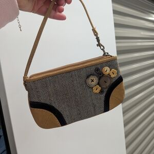 Vintage Old Navy Tan and Black Button-Accent Wristlet